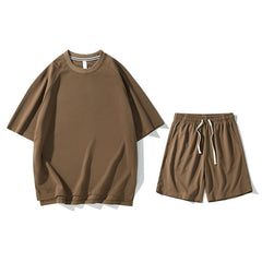 Men's Solid Loose Round Neck Short Sleeve T-shirt Shorts Set 58391456Z