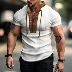 Men's Stand Collar Vintage Lace-up Knitted Sweatshirt 70188157X