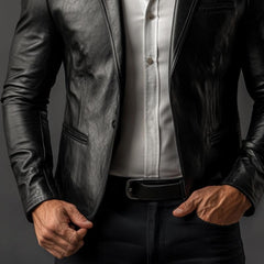 Men's Classic Vintage Slim Fit PU Leather Blazer 31535680K