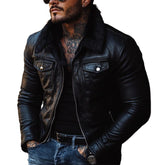 Men's Vintage Fur Collar Leather Jacket 42882749Y