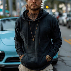 Men's Retro Solid Kangaroo Pocket Hoodie 42166715Y