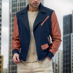 Men's Vintage Leather and Wool Jacket 81454187Y