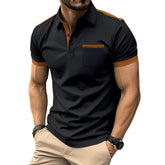 Men's Colorblock Chest Pocket Lapel Cotton Blend Short Sleeve Polo Shirt 34702997Y