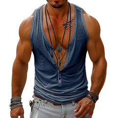 Men's Solid Color Button V-Neck Sleeveless Tank Top 89157368Y