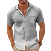 Men's Vintage Linen Casual Loose Short Sleeve Shirt 64828444X