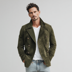 Men's Classic Casual Lapel Suede Double Breasted Jacket MTA2666H1K