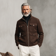 Men's Classic Light Business Stand Collar Multi-Pocket Faux Suede Jacket MTA0487K5K