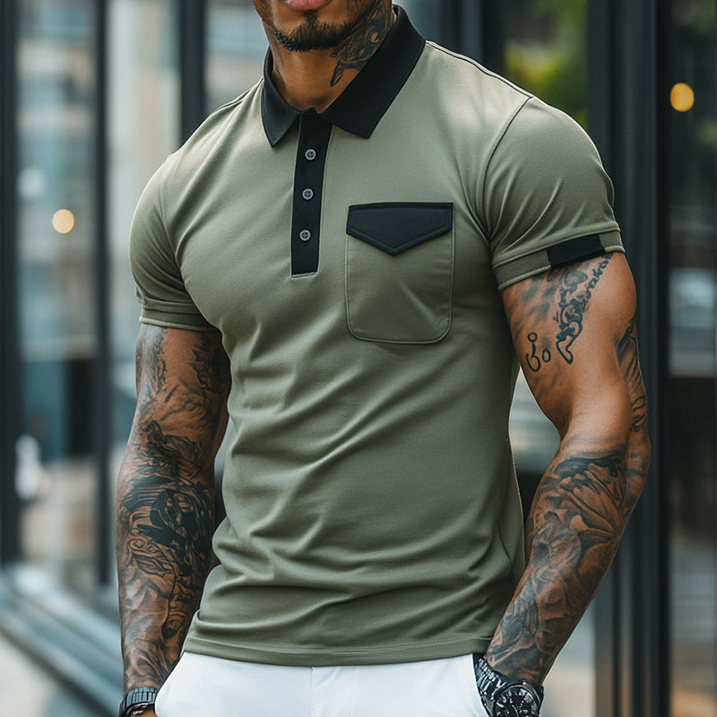 Men's Retro Casual Cotton Colorblock Short Sleeve Polo Shirt MTA2740E7TO