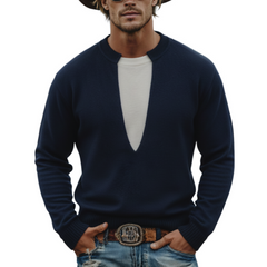 Men's Classic Casual Crew Neck Faux Two-piece Sweater MTA2831K1K