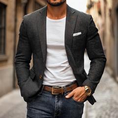 【24-hour shipping out】Men's Casual Linen Notch Lapel Single-breasted Slim-fit Blazer 60504674M