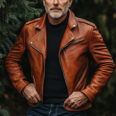 Men's Solid Color Lapel Zipper PU Motorcycle Jacket MTA0465L2X