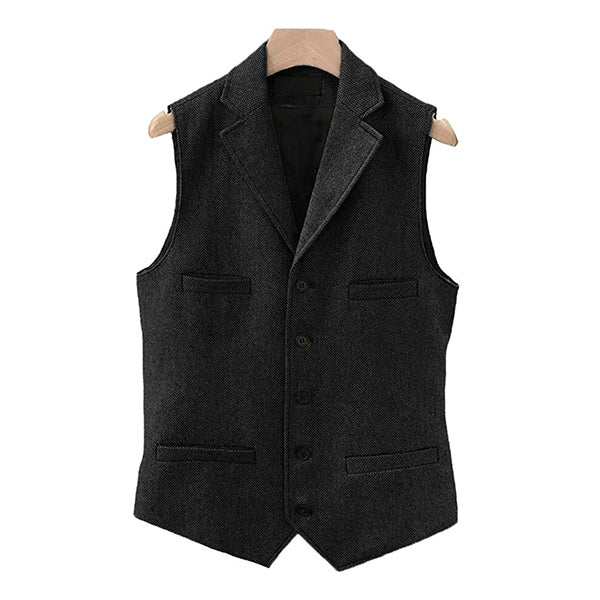 Men's Vintage Classic Wool Blended Lapel Single Breasted Suit Vest 15824060M