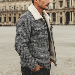 Men's Classic Tweed Warm Faux Lambswool Lined Zip-Up Jacket MTA1328K9U