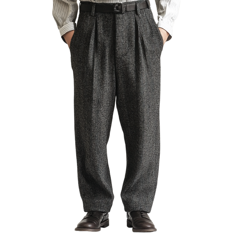 Men's Retro Blended Herringbone Loose Pants MTA2671K0X