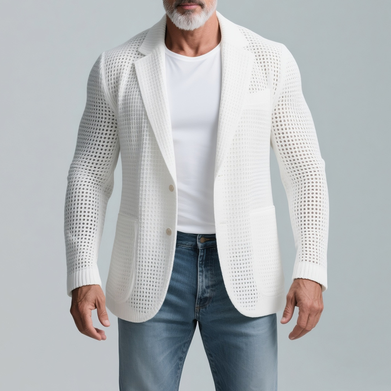 Men's Solid Knit Notch Lapel Two Buttons Casual Blazer MTA2451G5Z