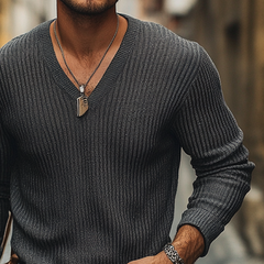 Men's Solid Color Knitted V-neck Loose Pullover Sweater MTA0509K2X