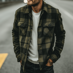 Men's Retro Casual Plaid Print Lapel Long-Sleeve Shirt Jacket MTA1124K9TO