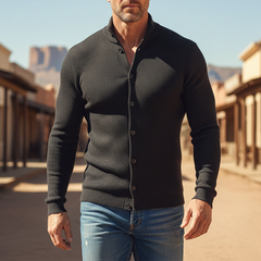 Men's Simple Solid Color Slim Fit Cotton Yarn Knit Button Cardigan MTA2137K5P