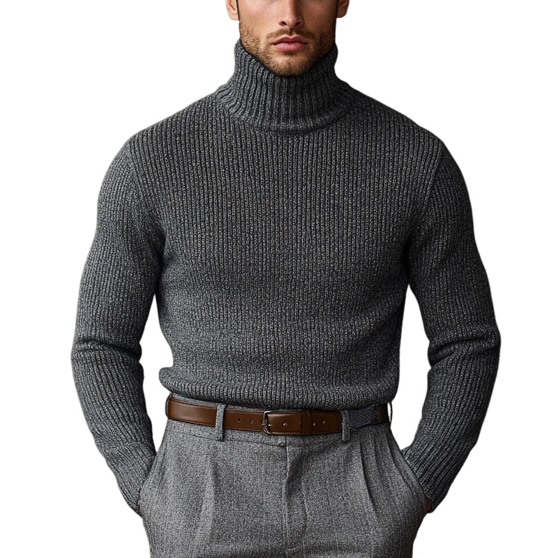 Men's Solid Color Turtleneck Knitted Long-sleeved Sweater MTA0752K7X