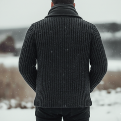 Men's Classic Thick Dark Gray Jacquard Knit Button-up Cardigan MTA2980K9U