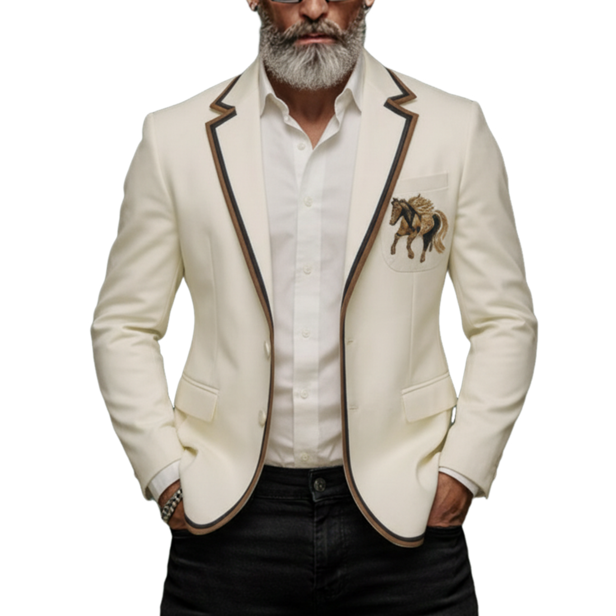 Men's Classic Retro Pocket Embroidered Slim Single-breasted Blazer MTA1419K8K