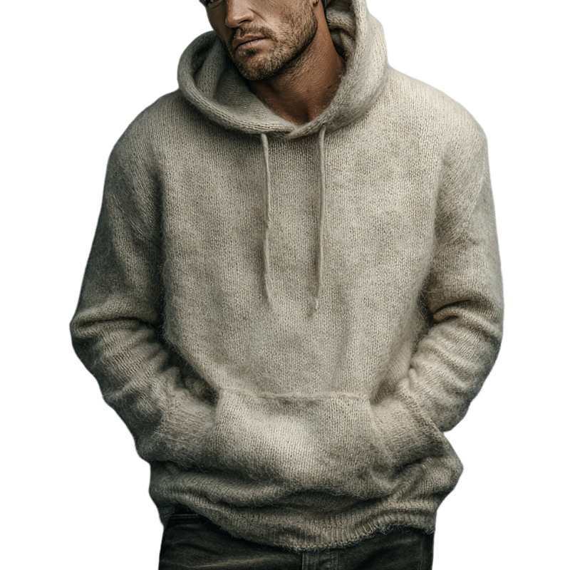 Men's Solid Color Mohair Knit Hoodie MTA2916K3X