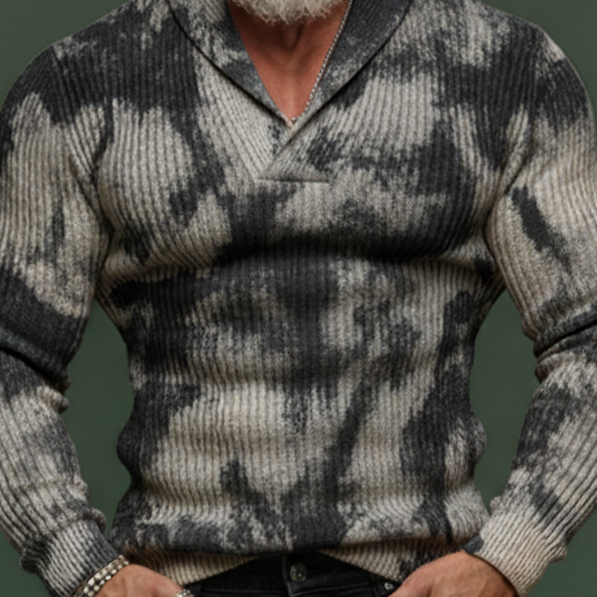 Men's Classic Retro Print Ribbed Stretch Slim Fit Long Sleeve T-Shirt MTA0142L7K