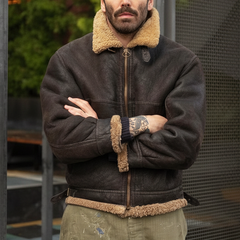 Men's Winter Warm Dark Brown PU Leather And Fleece Lining Zip-up Jacket MTA1047K5U