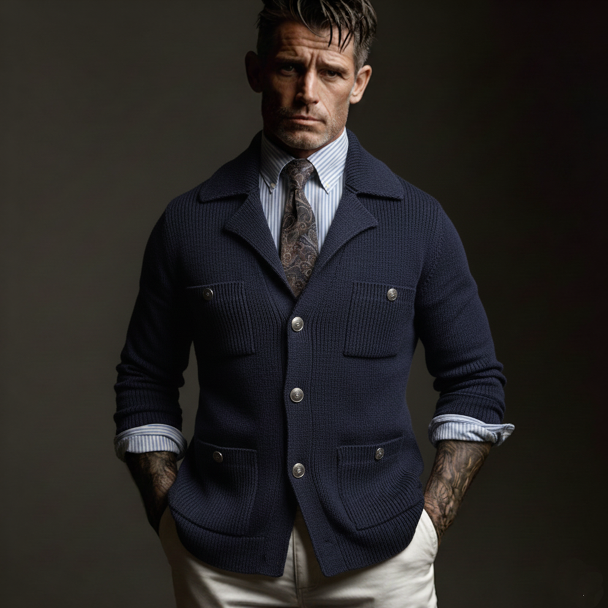 Men's Classic Business Multi-Pocket Knit Cardigan MTA1550K1K