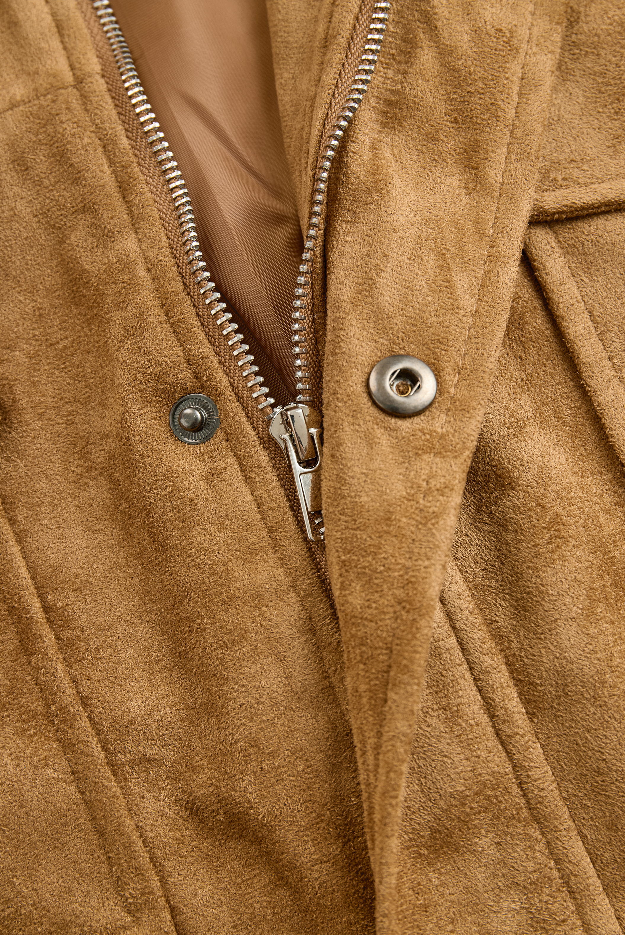 Men's Vintage Suede Fleece Collar Patchwork Multi-Pocket Zipper Coat 99704034M