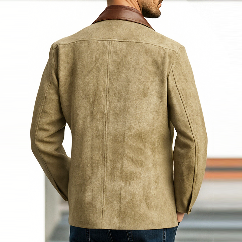 Men's Vintage Casual Faux Leather & Suede Double Collar Western Style Jacket MTA3036I7TO