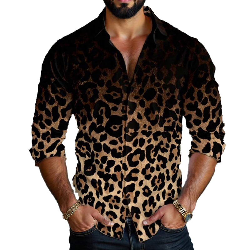 【24-hour shipping out】Men's Leopard Gradient Print Long Sleeve Shirt 26030304X
