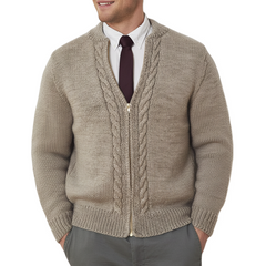 Men's Classic Versatile Khaki Jacquard Zip-up Cardigan MTA0314K9U