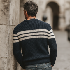 Men's Classic V-neck Color-blocked Striped Slim-fit Knit Sweater MTA0360K1U