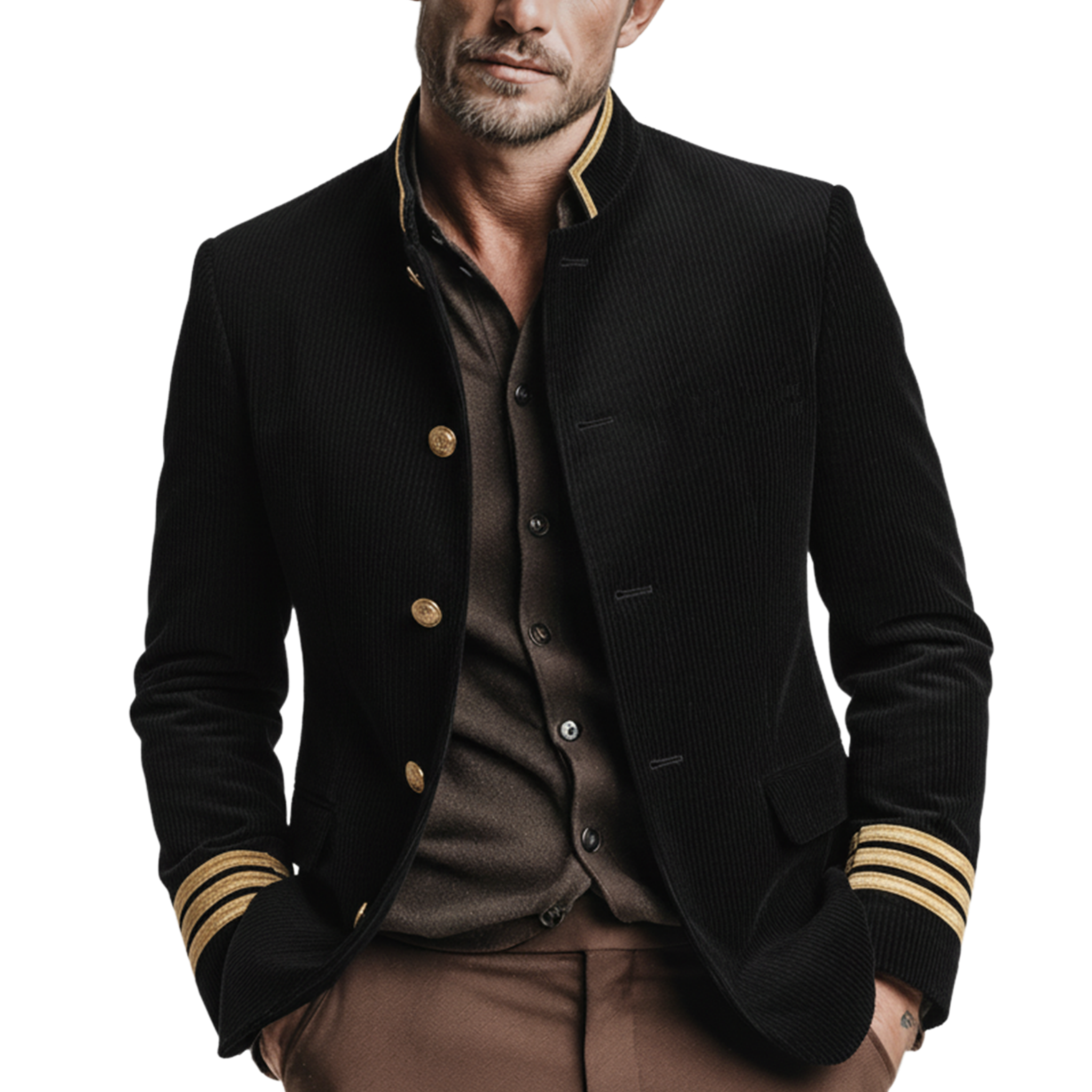 Men's Classic Corduroy Stand Collar Single-Breasted Jacket MTA1561K7K