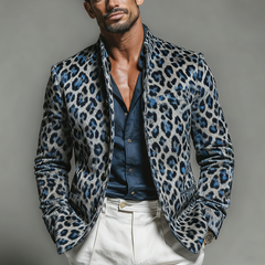 Men's Fashionable And Unique Leopard Print Faux Suede Stand Collar Jacket MTA2958K2K