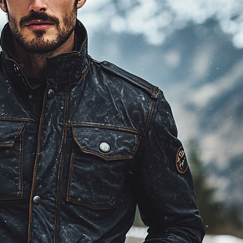 Men's Retro Solid Color Stand Collar Multi-Pocket PU Leather Jacket MTA0580K2X