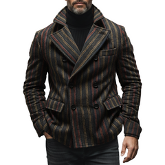 Men's Retro Christmas Color-Blocked Plaid Double-Breasted Coat MTA1375K9P