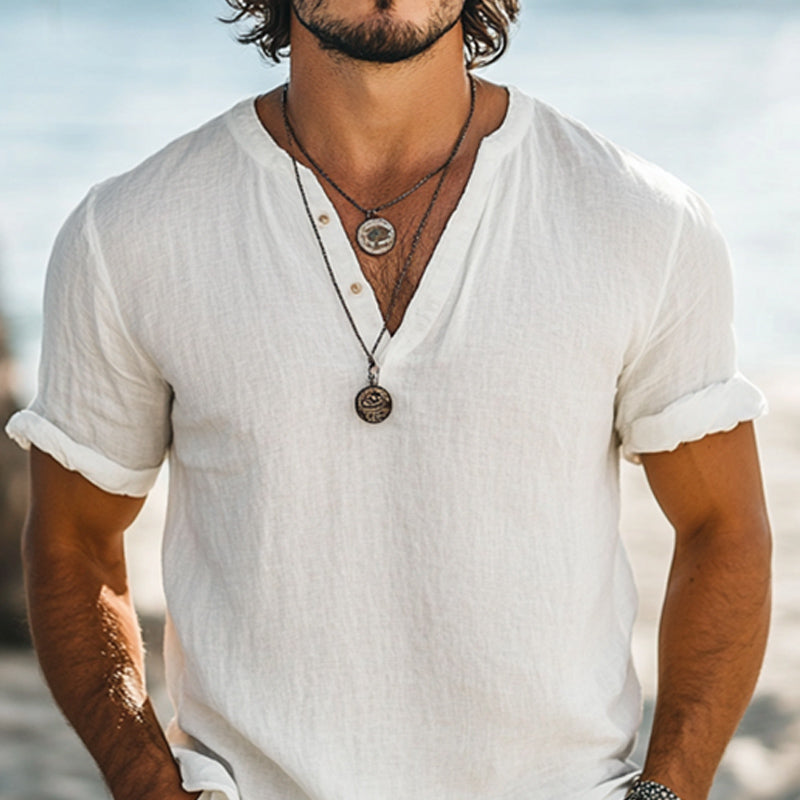 【24-hour shipping out】Men's Casual Simple V-neck Cotton Short-sleeved T-shirt 60363446U