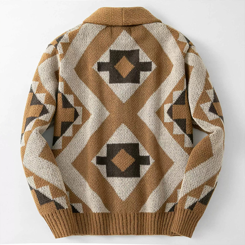 Men's Retro Geometric Jacquard Collar Knit Button Cardigan MTA0627K4X
