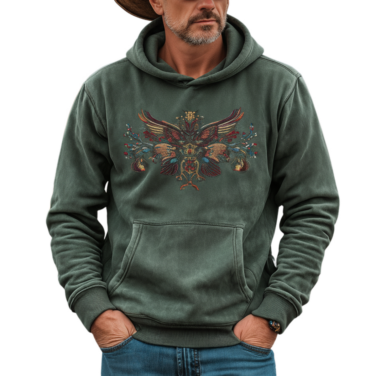 Men's Classic Retro Western Style Embroidered Faux Suede Hoodie MTA0158L4K