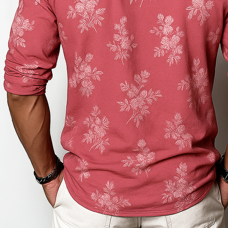 Men's Floral Henley Collar Long Sleeve T-shirt MTA3022G0Z