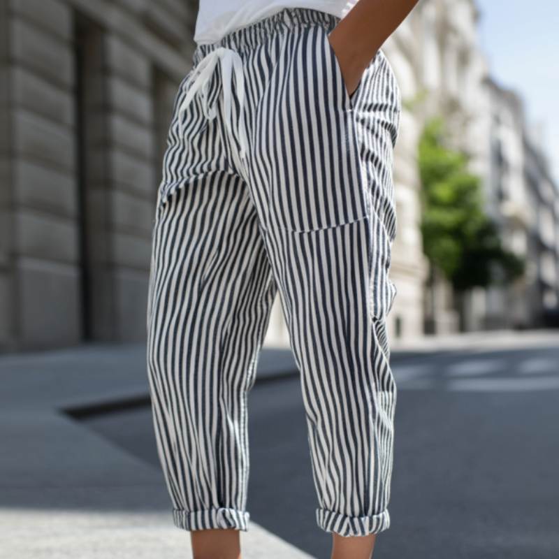 【24-hour shipping out】Men's Casual Cotton Blend Striped Elastic Waist Tapered Pants MTA1006D9M