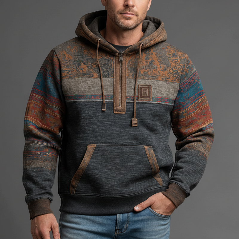 Men's Winter Vintage Polyester-Cotton Blend Printed Hooded Sweatshirt MTA2329J8P