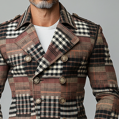 Men's Brushed Plaid Patchwork Lapel Double-breasted Blazer  MTA2497K9X
