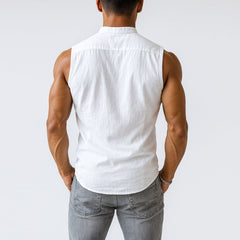【24-hour shipping out】Men's Casual Comfort Cotton Stand Collar Single Breasted Sleeveless Shirt MTA0203D3M