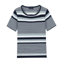 Men's Spring and Summer Casual Horizontal Stripe Knit Short Sleeve T-Shirt MTA1978C7K