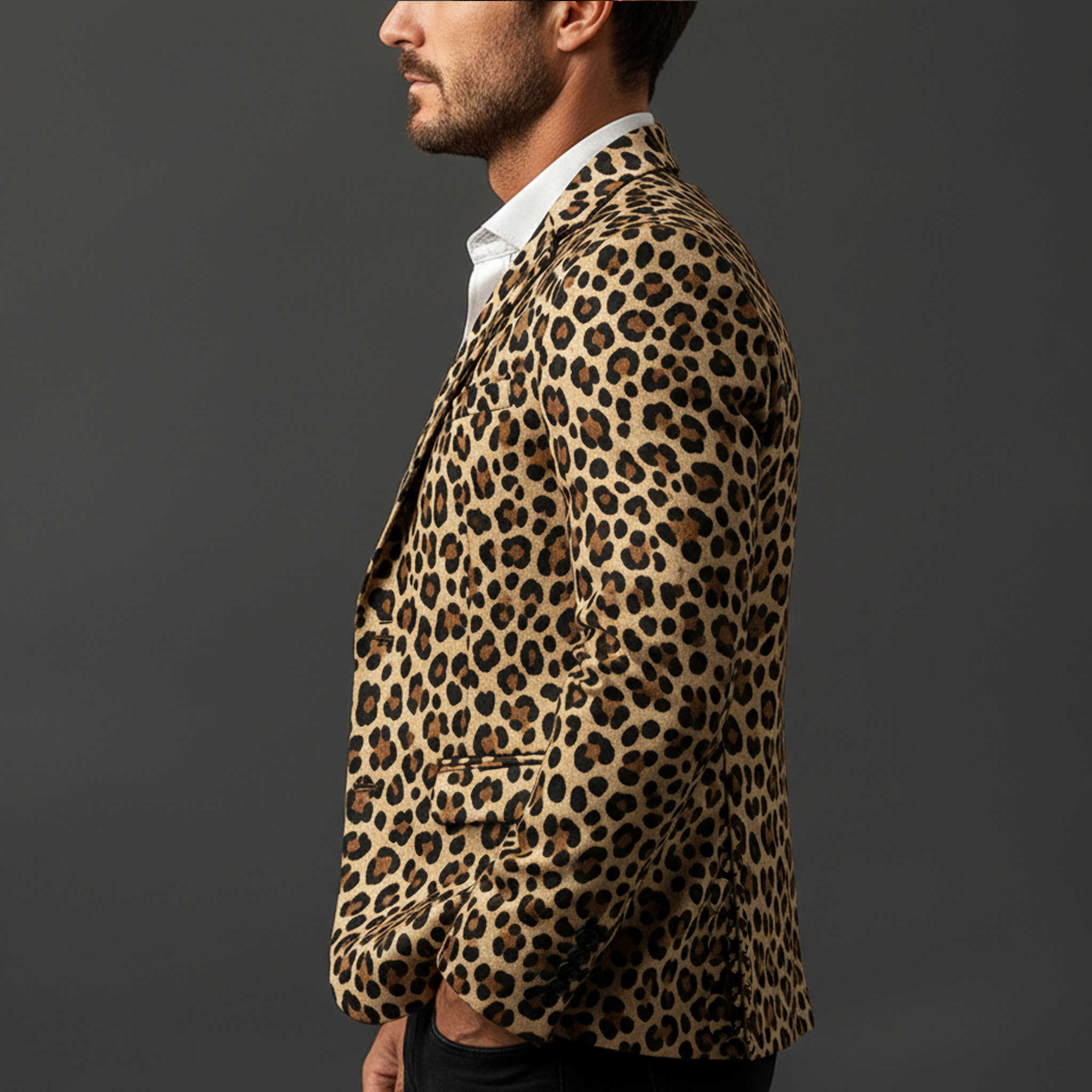 Men's Fashionable And Unique Leopard Print Faux Suede Single-breasted Blazer MTA2961K6K