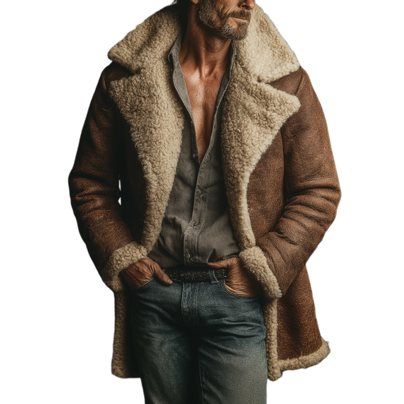 Men's Retro Casual Faux Fur Sheath Collar Mid-Length Coat MTA0131K1TO