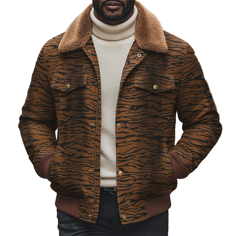 Men's Winter Retro Camouflage Print Fur Collar Jacket MTA1066K1P